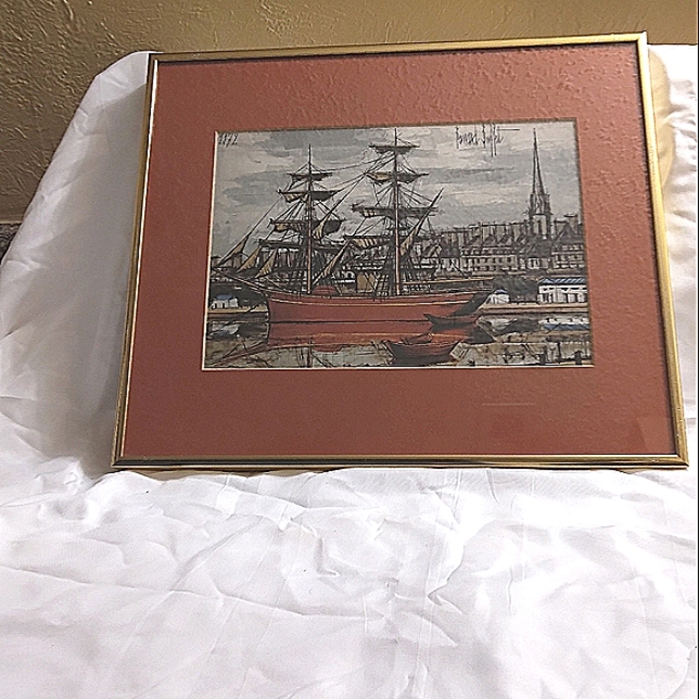 Bernard Buffet Saint Malo Brick Dans Le Grand Bassin Lithograph 14"x 12"